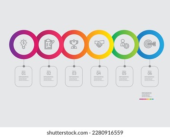 horizontal steps timeline infographic element report background with business line icon 6 steps vector illustration
