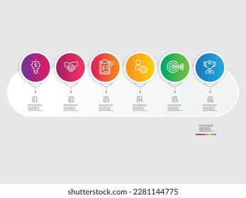 horizontal steps timeline infographic element report background with business line icon 6 steps vector illustration