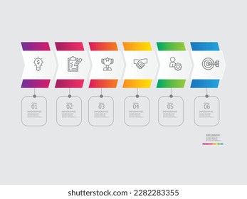 horizontal steps timeline infographic element report background with business line icon 6 steps vector illustration