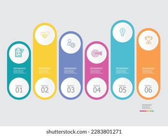 horizontal steps timeline infographic element report background with business line icon 6 steps vector illustration