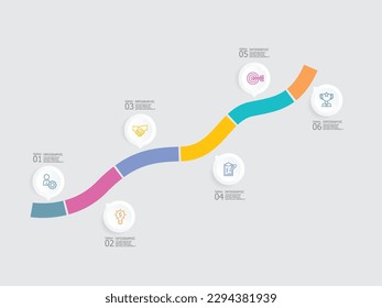 horizontal steps timeline infographic element report background with business line icon 6 steps for any business-related presentation or publication vector illustration