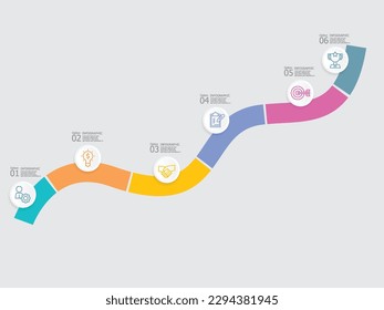 pasos horizontales línea de tiempo elemento infográfico informe de fondo con icono de línea de negocio 6 pasos para cualquier presentación relacionada con el negocio o ilustración vectorial de publicación