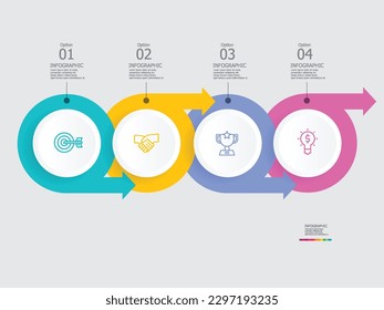 horizontal steps timeline infographic element report background with business line icon 4 steps for any business-related presentation or publication vector illustration