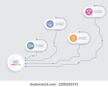 horizontal steps timeline infographic element report background with business line icon 4 steps for any business-related presentation or publication vector illustration