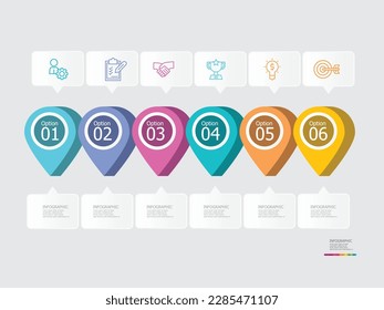 pasos horizontales línea de tiempo infografía de presentación elemento informe fondo con icono de línea de negocio 6 pasos ilustración vectorial