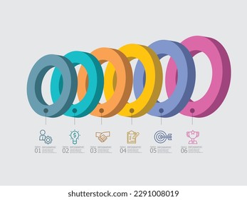horizontal steps timeline infographic presentation element report background with business line icon 6 steps vector illustration