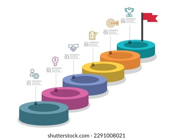 horizontal steps timeline infographic presentation element report background with business line icon 6 steps vector illustration