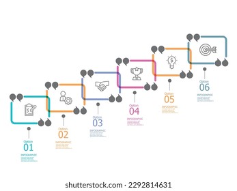 Horizontale Schritte Zeitstrahl-Infografik Element Bericht Hintergrund der Geschäftszeile Symbol 6 Schritte Vektorgrafik