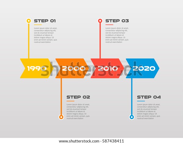 水平ステップのタイムラインインフォグラフィック矢印 角丸 戦略 ワークフロー チーム作業 ベクターフラットカラーを示します のベクター画像素材 ロイヤリティフリー