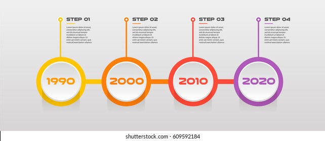 Horizontal steps timeline infographics - can illustrate a strategy, workflow or team work, vector flat color