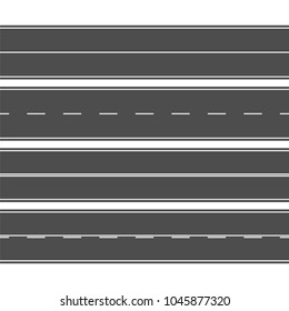 Horizontal straight seamless roads with white road markings. Vector illustration