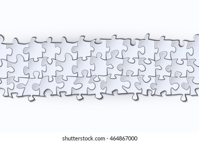 Horizontal strip of paper surround the elements of the puzzle on a white background