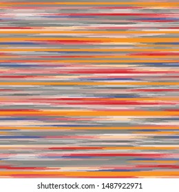 Horizontal stripe ikat design in warm happy colors.  Resembles wood grain.  Gradient, ombre, blurry, soft.  Great for home decor, fashion, stationary.  Generative Art.