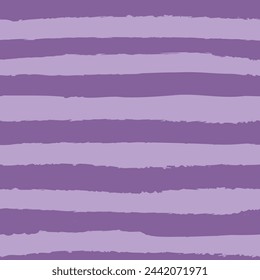 Horizontal stripe seamless repeat pattern in tonal dusty lavender purple. Grunge torn texture jagged vector cabana stripe in modern colors