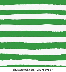 Listra horizontal padrão de repetição contínua em verde e branco brilhante Kelly. Grunge rasgado textura vetor jagged cabana stripe para St Patricks Dia, Natal, primavera, jardinagem, projetos tropicais