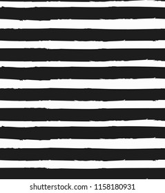 Horizontal stripe vector seamless pattern hand-drawing. Black and white (monochrome) background.