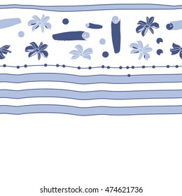Horizontal striped pattern with  kitchen herbs, seamless, doodles. Hand drawn.