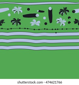 Horizontal striped pattern with  kitchen herbs, seamless, doodles. Hand drawn.