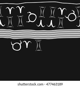 Horizontal striped  pattern of zodiac signs, seamless. Hand drawn.