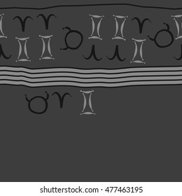Horizontal striped  pattern of zodiac signs, seamless. Hand drawn.