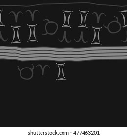 Horizontal striped  pattern of zodiac signs, seamless. Hand drawn.