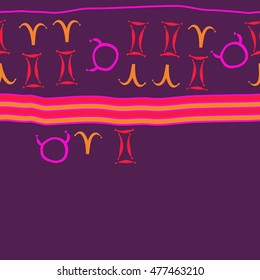 Horizontal striped  pattern of zodiac signs, seamless. Hand drawn.