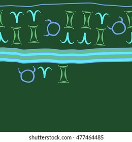 Horizontal striped  pattern of zodiac signs, seamless. Hand drawn.