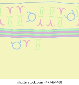 Horizontal striped  pattern of zodiac signs, seamless. Hand drawn.