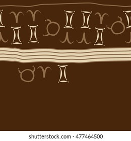 Horizontal striped  pattern of zodiac signs, seamless. Hand drawn.
