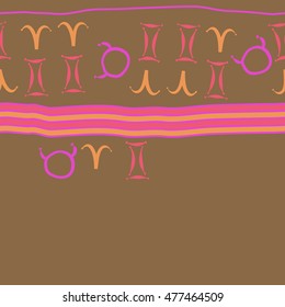 Horizontal striped  pattern of zodiac signs, seamless. Hand drawn.