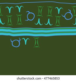 Horizontal striped  pattern of zodiac signs, seamless. Hand drawn.