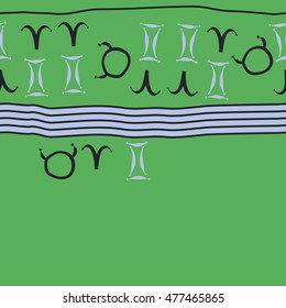 Horizontal striped  pattern of zodiac signs, seamless. Hand drawn.