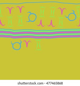 Horizontal striped  pattern of zodiac signs, seamless. Hand drawn.