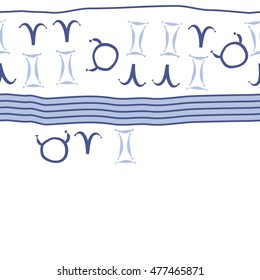 Horizontal striped  pattern of zodiac signs, seamless. Hand drawn.