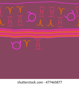 Horizontal striped  pattern of zodiac signs, seamless. Hand drawn.