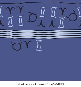 Horizontal striped  pattern of zodiac signs, seamless. Hand drawn.