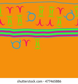 Horizontal striped  pattern of zodiac signs, seamless. Hand drawn.