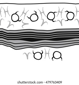 Horizontal striped  pattern with zodiac signs, seamless. Hand drawn.