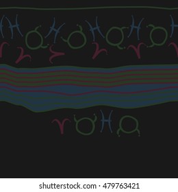Horizontal striped  pattern with zodiac signs, seamless. Hand drawn.
