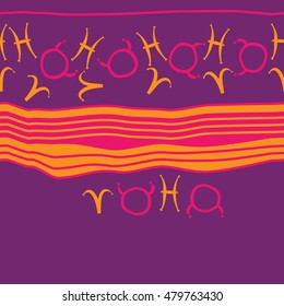 Horizontal striped  pattern with zodiac signs, seamless. Hand drawn.