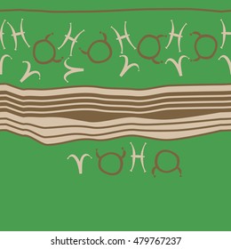 Horizontal striped  pattern with zodiac signs, seamless. Hand drawn.
