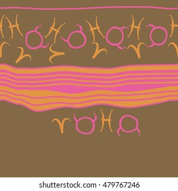 Horizontal striped  pattern with zodiac signs, seamless. Hand drawn.
