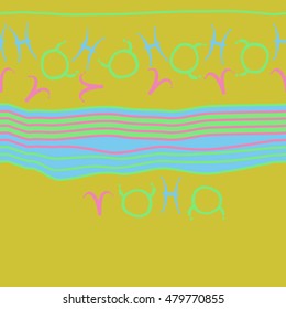 Horizontal striped  pattern with zodiac signs, seamless. Hand drawn.