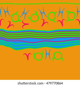 Horizontal striped  pattern with zodiac signs, seamless. Hand drawn.