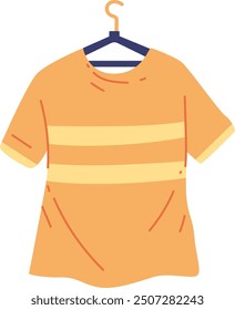 a horizontal striped t shirt hanging on a hanger