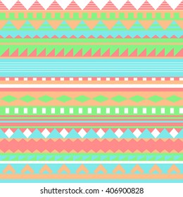 Horizontal striped vintage boho style background with geometric shape elements. Vector tribal seamless pattern