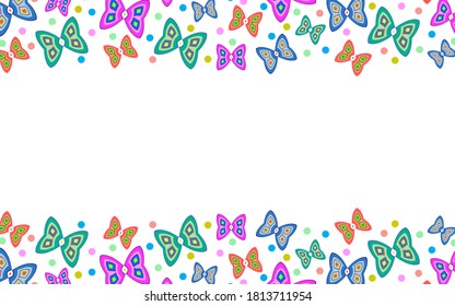 Horizontal stripes with a pattern of butterflies on a white background.Vector graphics for website design.