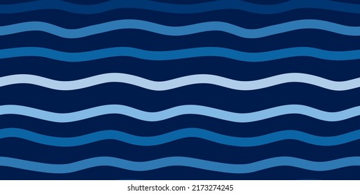 Horizontal stripes seamless pattern. Nawy blue backdrop. Abstract wavy line endless wallpaper. Hand drawn waves background. Simple design for fabric, textile print, wrapping, cover.