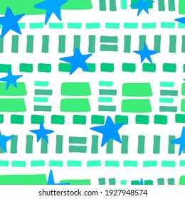 Horizontal stripes and stars.Vector seamless pattern. Children's print for boys.