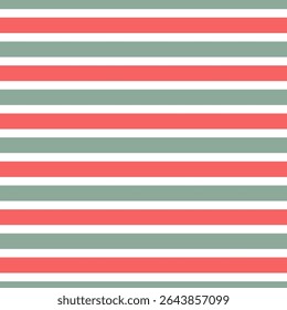 Horizontal stripes in traditional for Christmas retro green and red colour scheme vector seamless pattern. Geometric abstract background. Perfect for holiday wrapping paper, party decor, textiles